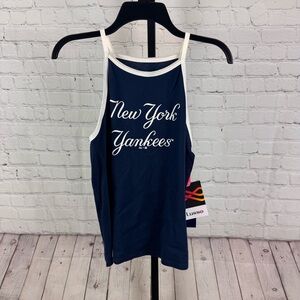 Lusso Nadine New York Yankees Baseball Navy and White Halter Tank Top Size Small